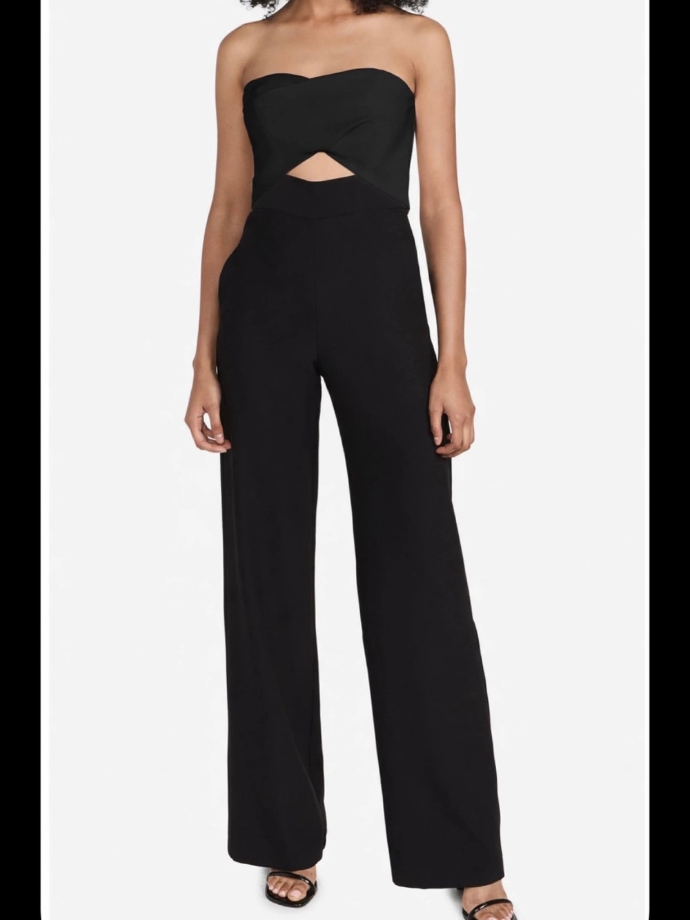 Black Halo Black Strapless Wide-Leg Jumpsuit with Front Cutout